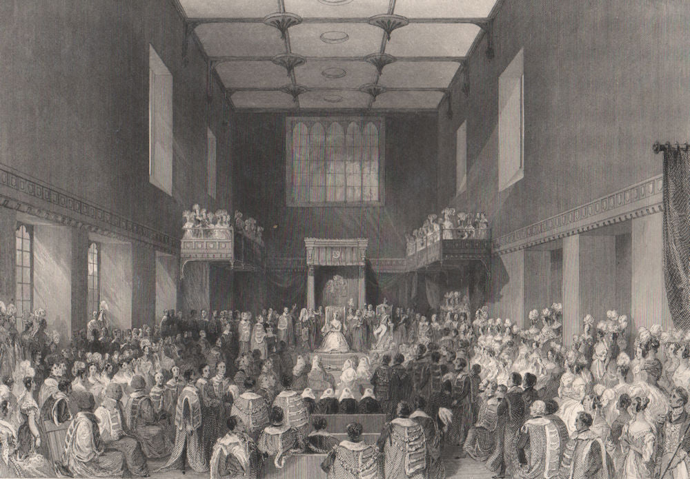 House of Lords. Her Majesty opening Parliament. LONDON INTERIORS 1841 print